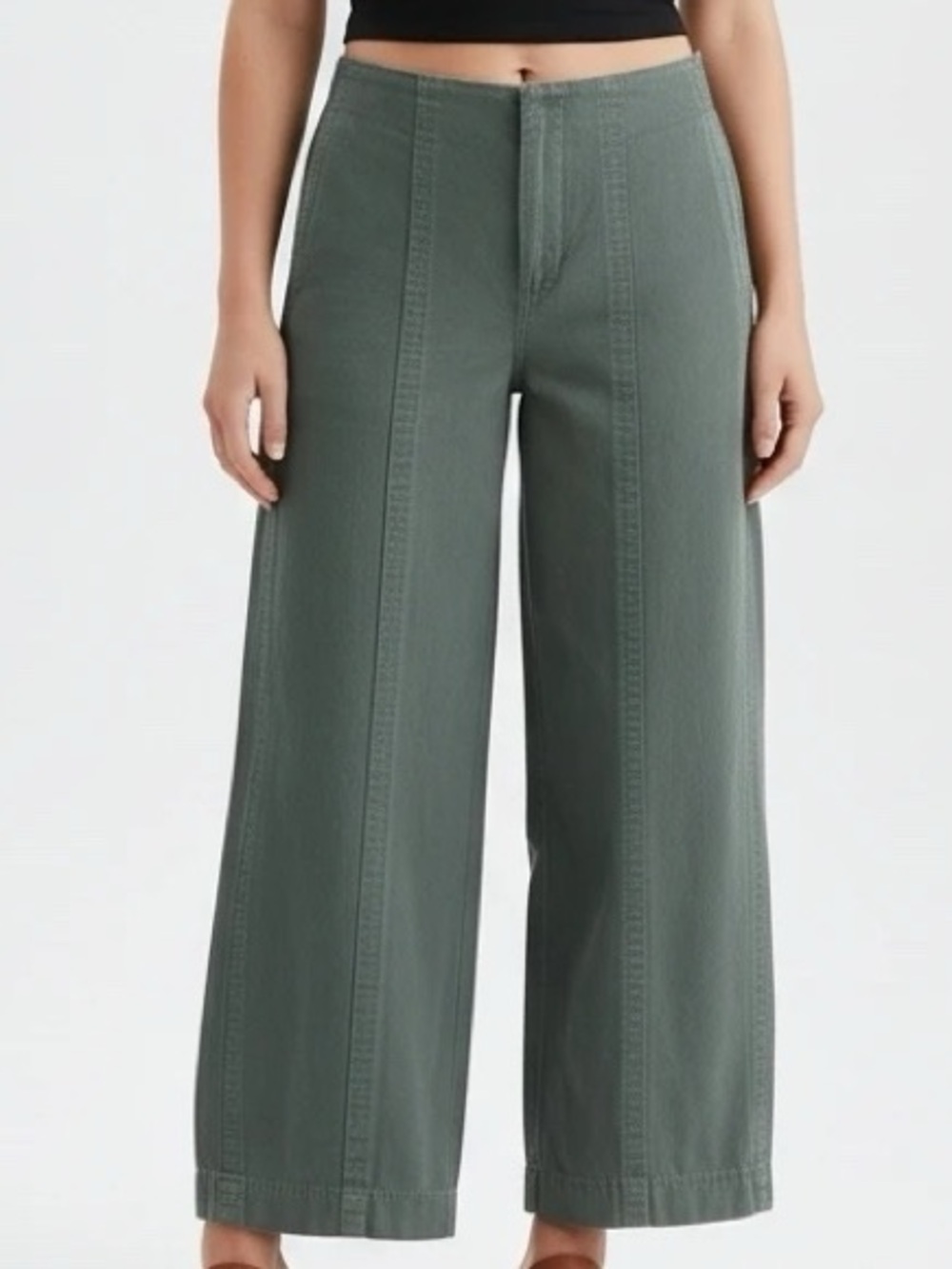 Loft Olive Green Wide Leg Cropped Pants